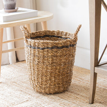 Round Seagrass Basket With Charcoal Stripe, 2 of 6