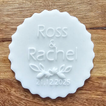 Personalised Wedding Cake Icing Debosser With Names Cupcake Toppers, 5 of 6