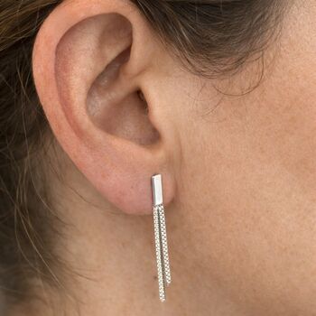 Rectangle Stud Chain Tassel Earrings, 2 of 3