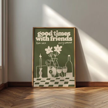 Music Print | Good Times With Friends | Wall Art | Wine And Vinyl Poster, 7 of 8