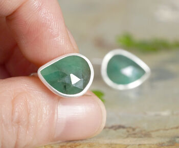 Natural Teardrop Emerald Cufflinks In Solid Sterling Silver, 3 of 3