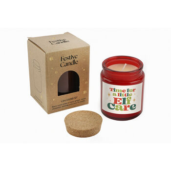 Gingerbread Scented Christmas Candle | 'Time For A Little Elf Care' | Red | Seasonal Winter Home Décor, 2 of 2