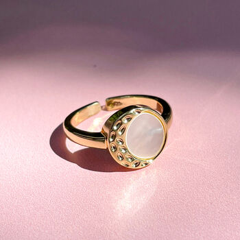 Mother Of Pearl And Crescent Moon Adjustable Ring, 2 of 5