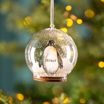 Personalised Illustrated Penguin Christmas Snow Dome Bauble, 7 of 11