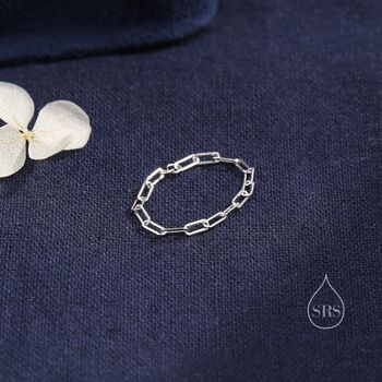 Sterling Silver Skinny Paperclip Chain Ring, 5 of 9