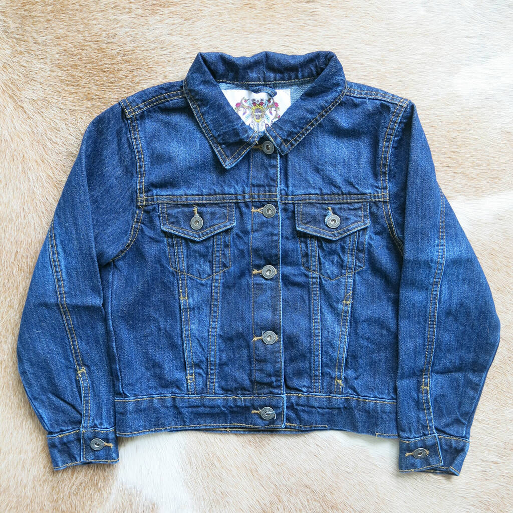 'happy' Embroidered Kids Denim Jacket By Denim And Bone 