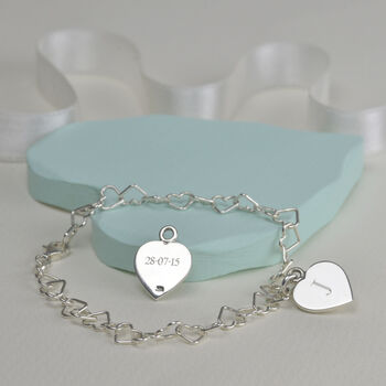 Personalised Sterling Silver Hearts Link Bracelet, 4 of 6