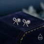 Sterling Silver Braided Ribbon Bow Stud Earrings, thumbnail 3 of 12