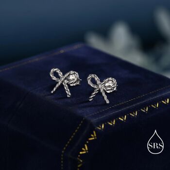 Sterling Silver Braided Ribbon Bow Stud Earrings, 3 of 12
