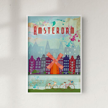 Amsterdam Cityscape Travel Poster Art Print, 7 of 10