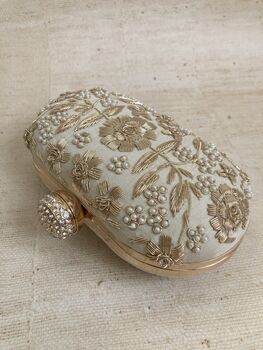 Gold Silk Oval Clutch Bag, 2 of 9