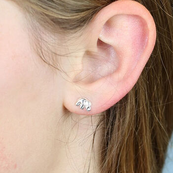 Elephant Stud Earrings In Sterling Silver, 3 of 12