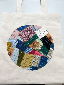 Upcycled Sari Patchwork Tote, Reusable Bags Handmade In India, 4 of 6