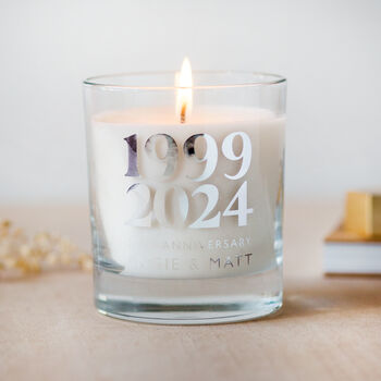 25th Silver Anniversary Dates Personalised Candle, 2 of 4