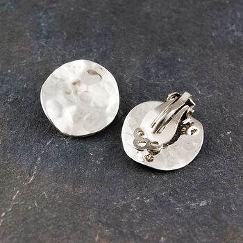 Gold Plated Silver Hammered Round Clip On Earrings, 6 of 8