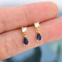 Sapphire Blue Cz Dangle Round Droplet Stud Earrings, thumbnail 4 of 11