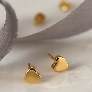 Gold Plated Heart Stud Sterling Silver Earrings Valentines Gift For Her, 3 of 9
