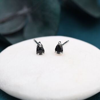 Extra Tiny Black Droplet Cz Stud Earrings, 3 of 9