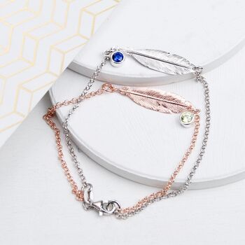 Personalised Feather Birthstone Bracelet In Silver And Rose Gold, 5 of 8