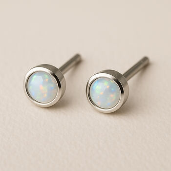 Sterling Silver White Opal Mini Stud Earrings, 9 of 9