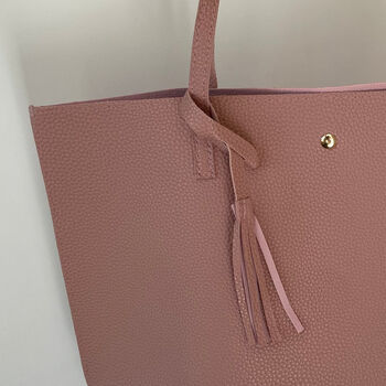 Personalised Embossed Pink Textured Faux Leather Tote Bag, 2 of 3