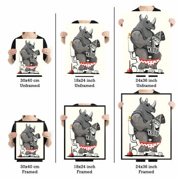Rhino On The Toilet Poster. Funny Bathroom Print, 4 of 6