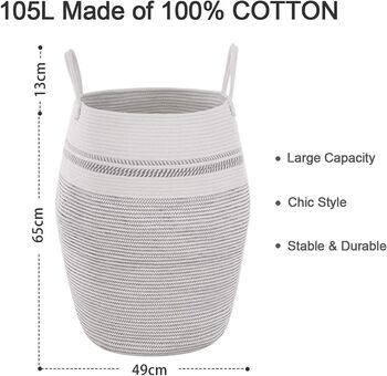105 L Grey Cotton Rope Woven Storage Basket, 7 of 7
