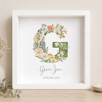 Personalised Floral Initial Print | Christening Or New Baby Gift, 2 of 2