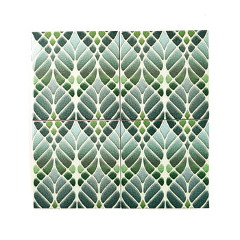 Art Nouveau Green Tile Handprinted Ceramic, 3 of 11