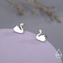 Cute Swan Stud Earrings In Sterling Silver, thumbnail 2 of 11