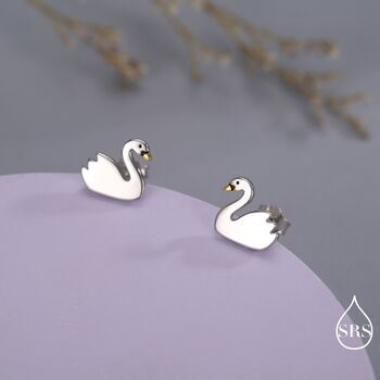 Cute Swan Stud Earrings In Sterling Silver, 2 of 11