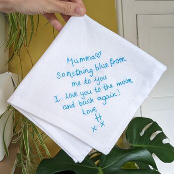 Hand Embroidered Handwritten Message Personalised Hanky, 5 of 9