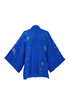 Cosmos Embroidered Short Kimono Electric Blue, 5 of 5