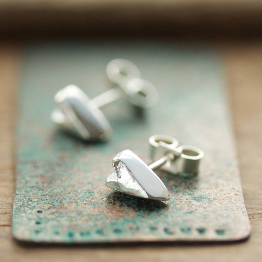 Silver Heart Handmade Small Stud Earrings, 1 of 10