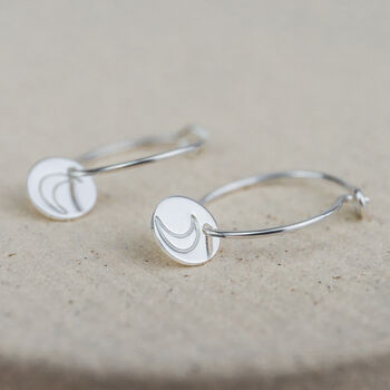 Sterling Silver Circle Open Moon Charm Hoops, 2 of 3