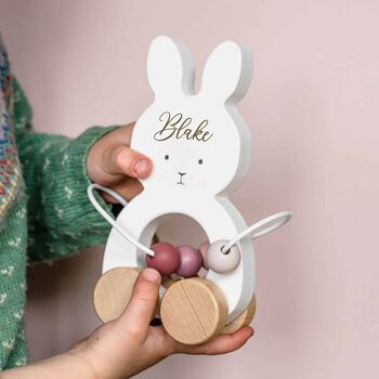 Personalised Wooden Pink Bunny Motor Pull Toy, 8 of 8