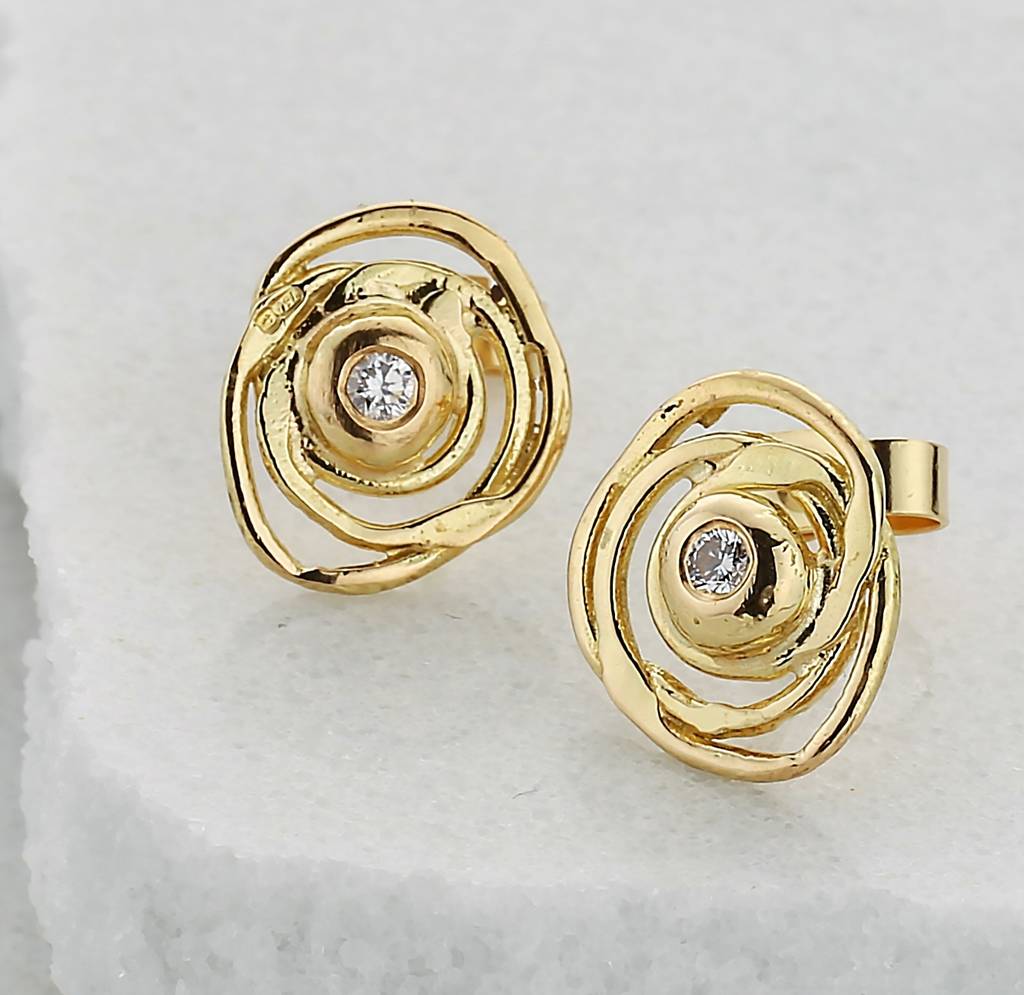 Gold And Diamond Swirly Stud Earrings, 1 of 5