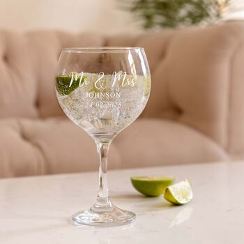 Personalised Engraved Wedding Gin Glass For Bride And Groom, 3 of 8