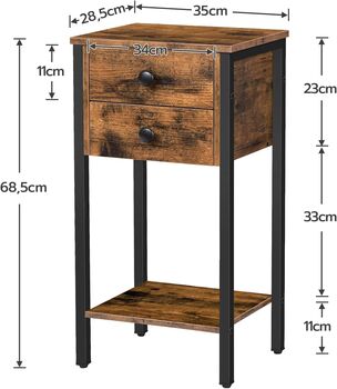 Tall Bedside Table Slim Side Table With Two Drawers, 4 of 10