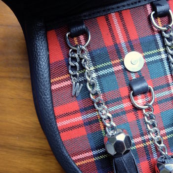 Personalised Black Leather And Red Tartan Bag, 5 of 5
