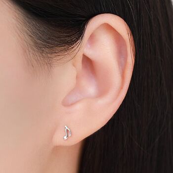 Sterling Silver Asymmetric Music Note And Bass Clef Stud Earrings, 2 of 9