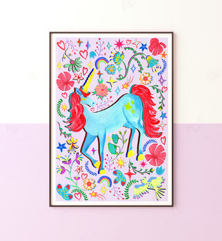 Blue And Lilac Unicorn Print, 4 of 12