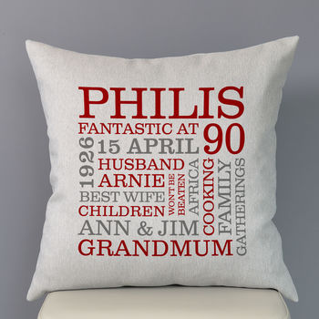 Personalised 90th Birthday Word Art Cushion, 8 of 8
