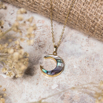 Aylin Abalone Shell Moon Necklace | 14 K Gold Plated, 4 of 10