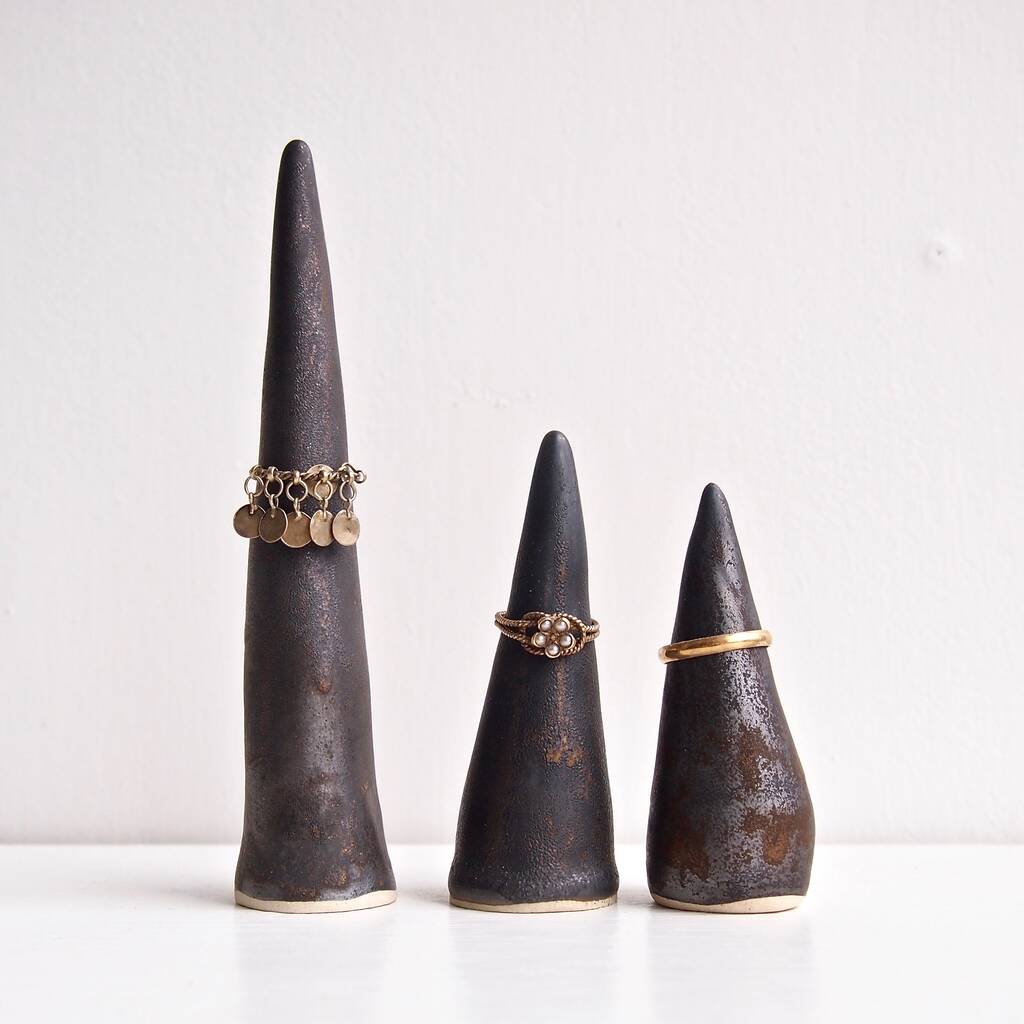 Handmade Metallic Black Ceramic Ring Holder Cones By Kabinshop ...