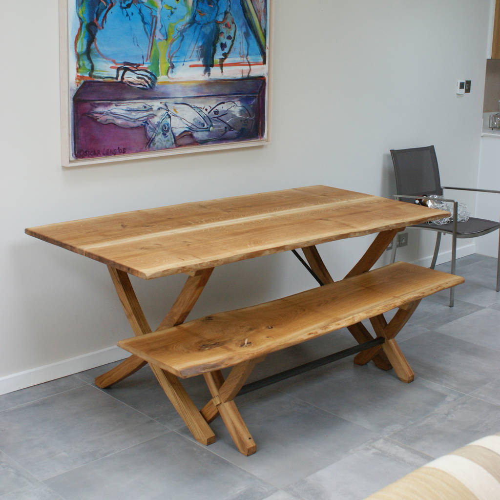 British Made X Leg Oak And Iron Dining Table By Oak & Iron Furniture