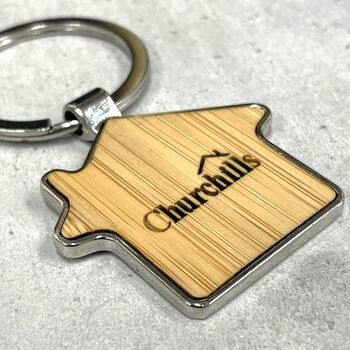 Personalised Bamboo And Metal House Shaped Keyring, 2 of 5