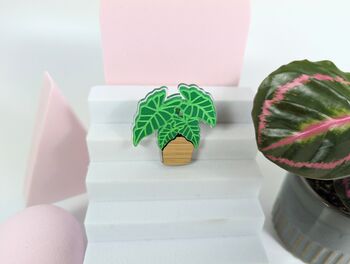 Alocasia Plant Brooch On Acrylic And Oak Wood, 3 of 6