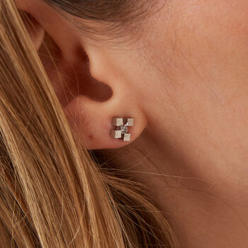 Four Cube Blocks Textured Sterling Silver Stud Earrings, 7 of 7