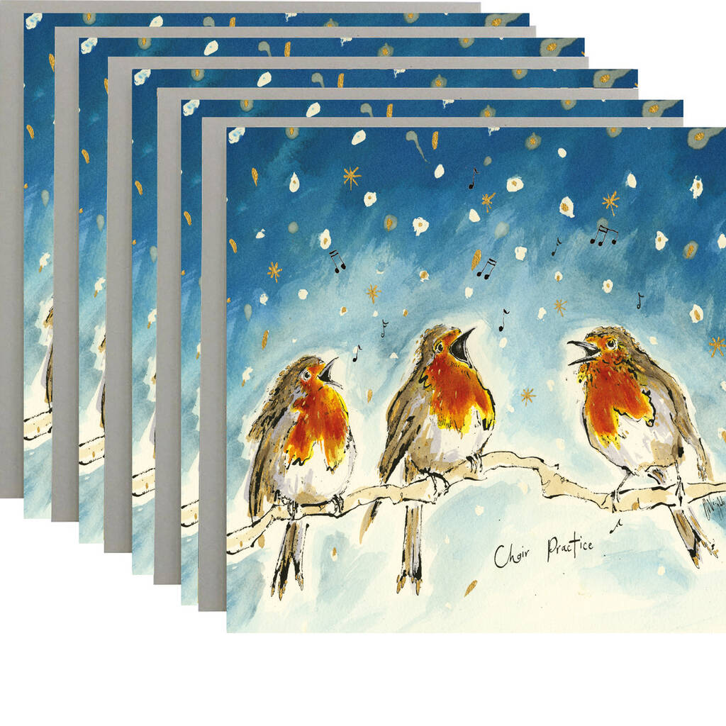 Choir Practice Robin Christmas Card Pack Of Six